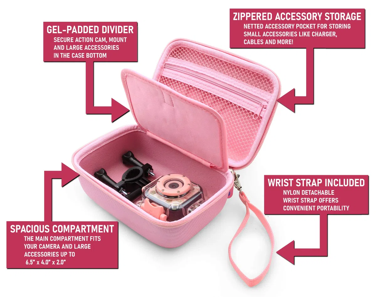 Casemix KIDCASE - Fotocamera impermeabile per bambini Ourlife con videocamera, scheda di memoria Ourlife, caricabatterie e accessori, include solo custodia