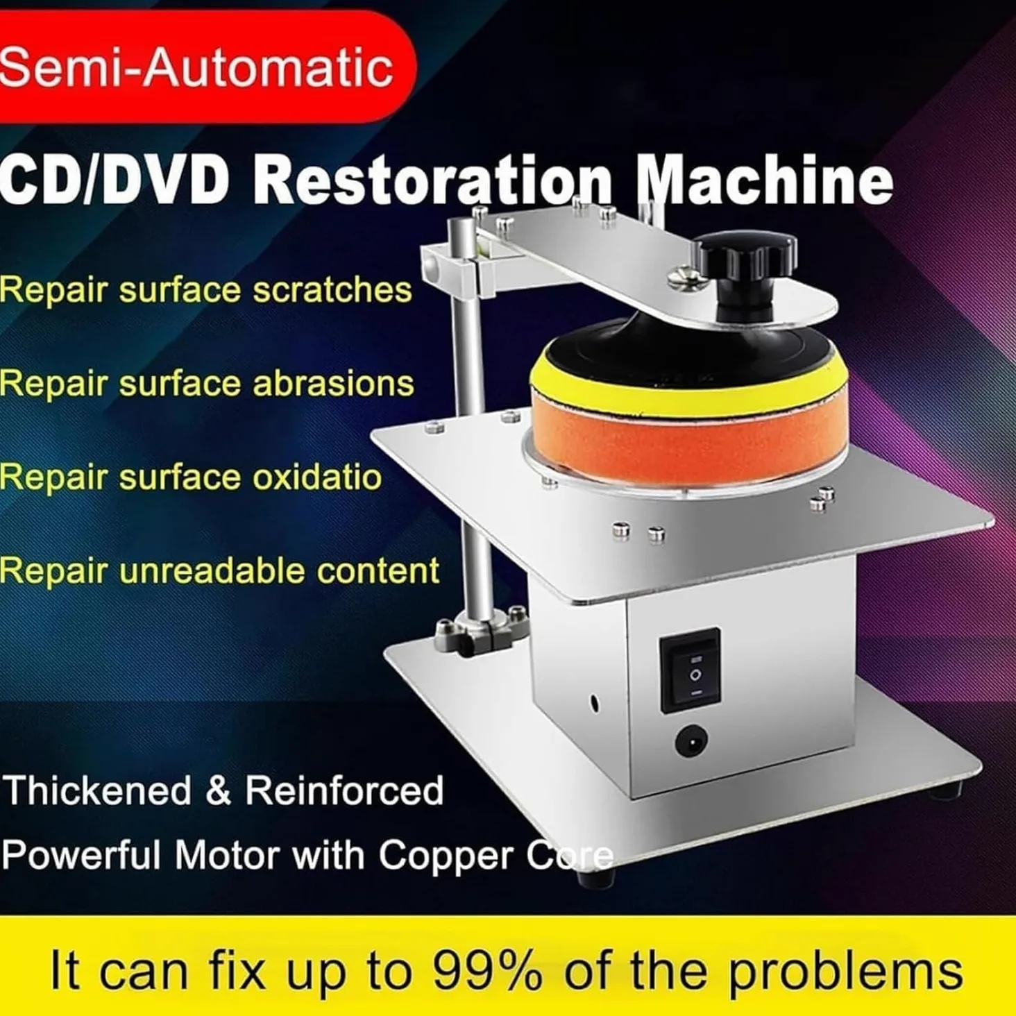 Macchina di lucidatura del disco, 200W 7-Speed Disc Cleaner, rimuovere graffi e recupero dati per CD/DVD Rental Store