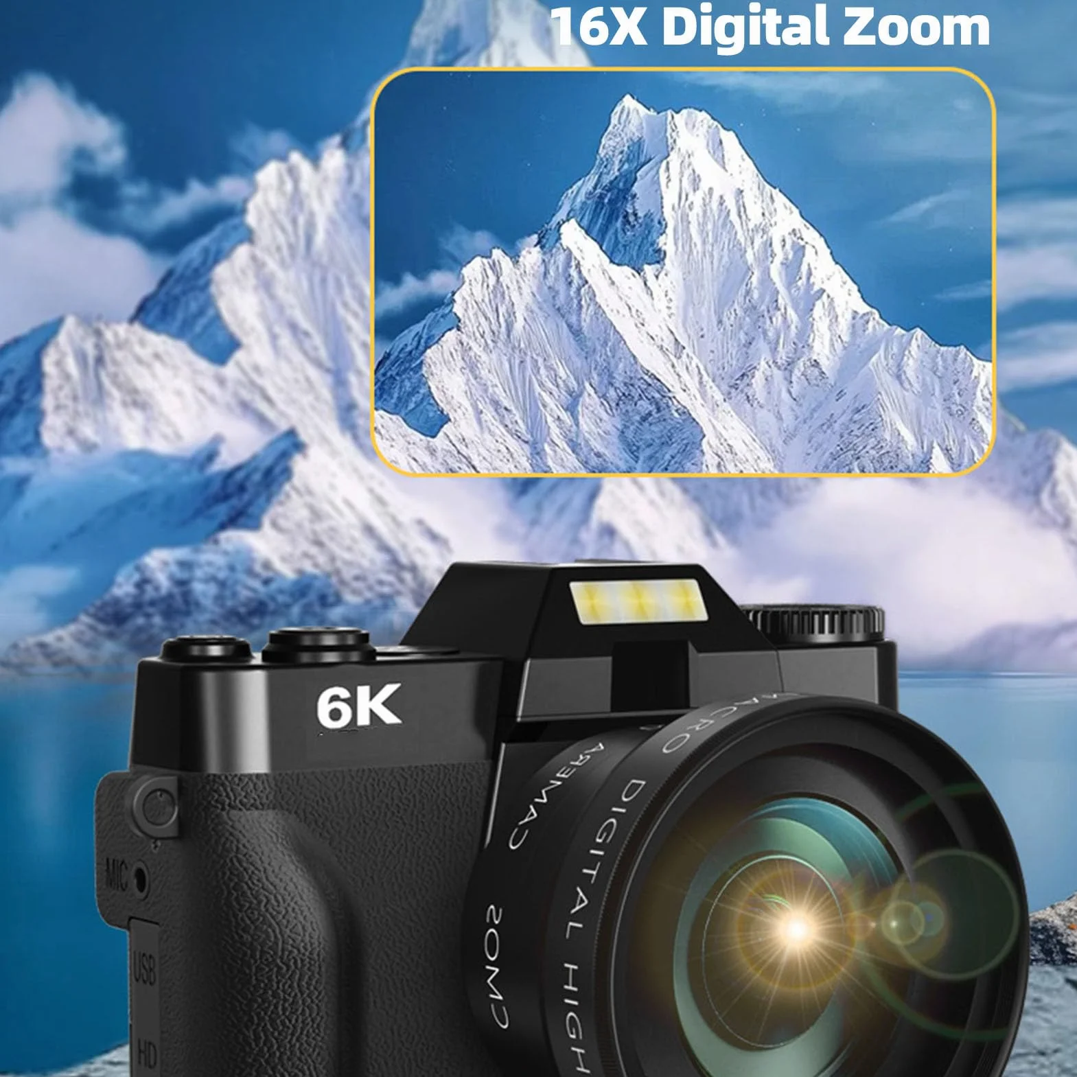 Annadue Fotocamera Digitale per Fotografia, Videocamica da 6k da 64 MP con Schermata di Lancio da 3,0 Pollici, Zoom Digitale 16x, Fotocamera Mirrorless Autofocus per Fotografia (BLACK)