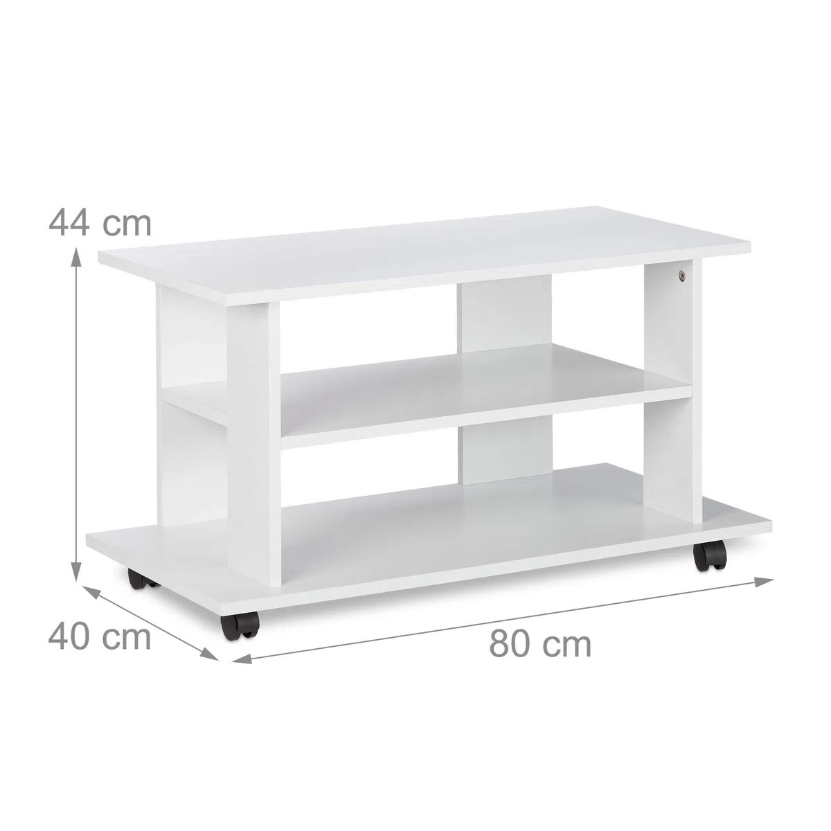 Relaxdays Mobiletto per la Televisione con Ruote, 2 Ripiani Decoder Console Porta TV Mobile HLP 45x80x40 cm, Bianco