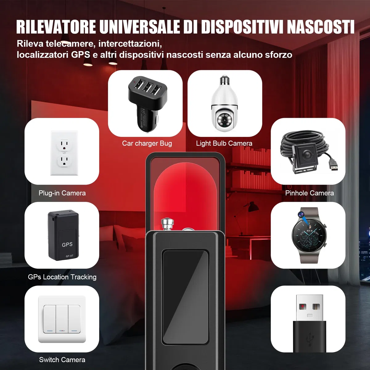Rilevatore Microspie, Telecamere Nascoste Rilevatore, Rilevatore di Cimici e Microspie Rilevatore GPS di Dispositivi Nascosti, Rilevatore Trova Dispositivo di Ascolto per Hotel Casa Ufficio