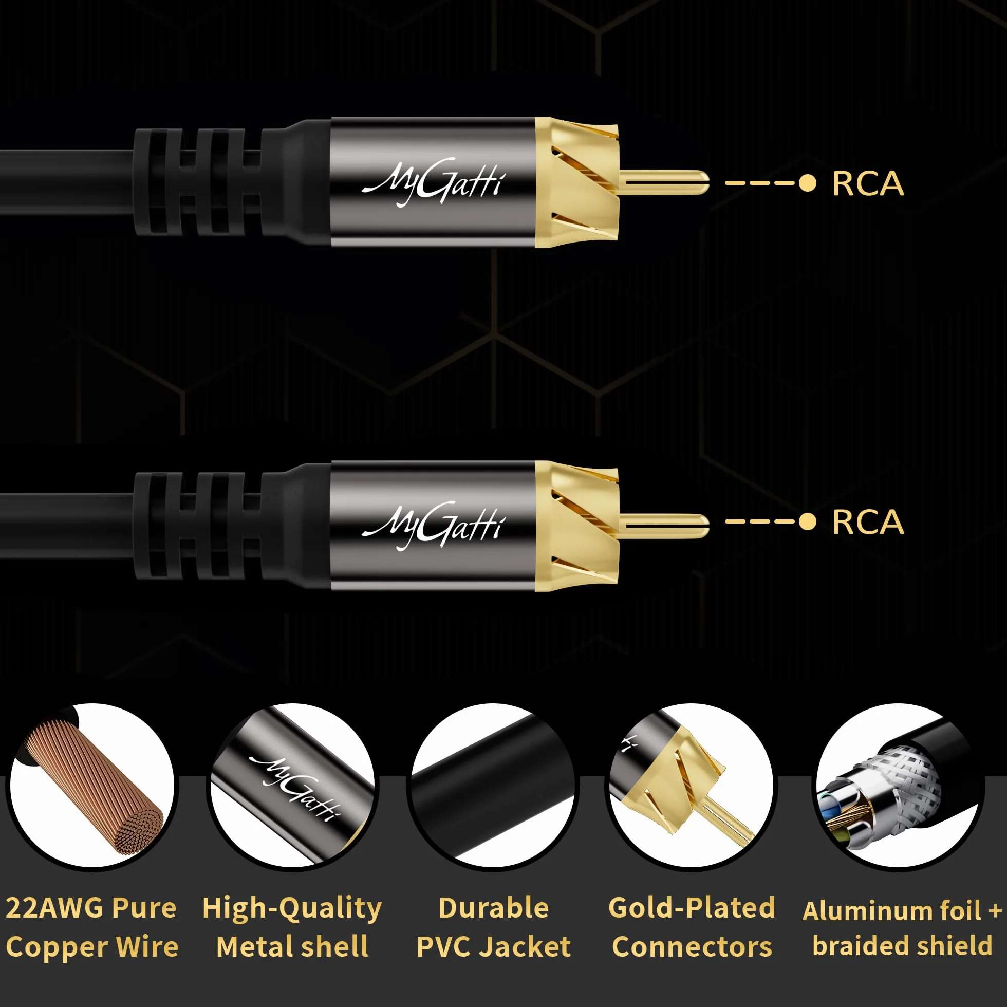 Cavo subwoofer 20 m,cavo RCA a RCA,doppia schermatura S/PDIF cavi Cinch coassiale digitale,per home theater,HDTV,subwoofer,sistema Hi-Fi,amplificatore,rame stagnato, +5 fascette