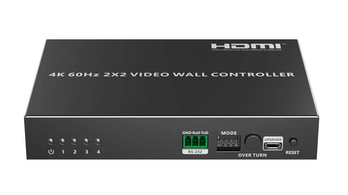 PremiumCord Controller Videowall HDMI 1-4, UHD 4K 2160p 60 Hz, Full HD 1080p, 8 Modalità di Visualizzazione, HDMI 2.0, HDCP 2.2, RS232, DIP Switch, Alloggiamento in Metallo, Nero
