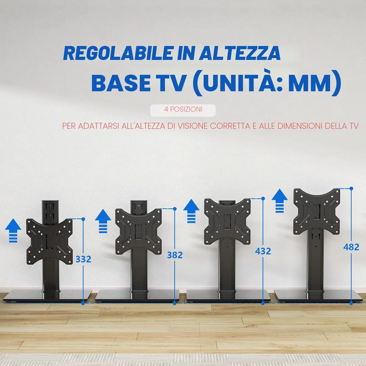 RFIVER Supporto TV da Tavolo Piedistallo Universale per 23 a 43 Pollici Televisori, Base Girevole per TV Regolabile in Altezza per TV LCD/LED/OLED/Plasma/curvo fino a 30 kg
