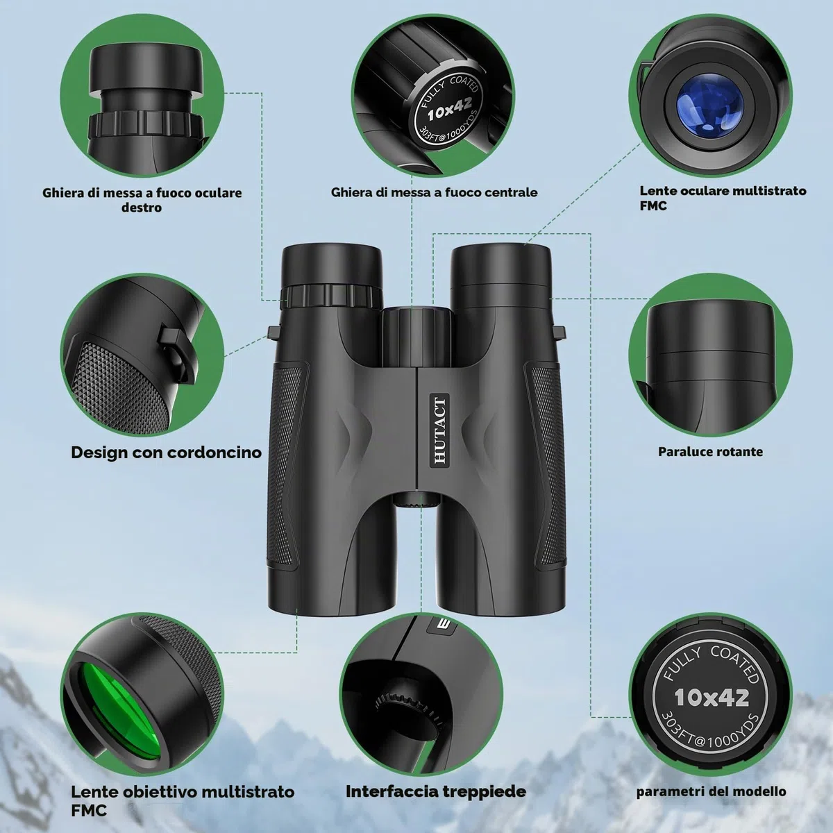 Binocolo Professionale Potente,10x42 Compatto Binocolo per Adulti- Prismi BaK4 e Lente FMC, per Birdwatching, viaggio trekking Teatro e Concerti, Caccia e Giochi Sportivi