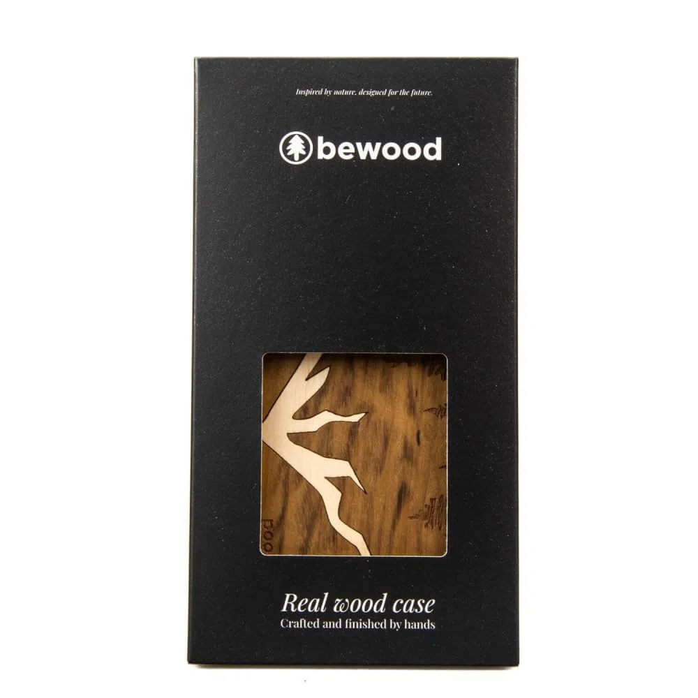 Custodia in legno compatibile con smartphone, Imbuia, in vero legno, telaio in silicone TPU, compatibile con caricabatterie Qi, realizzata a mano