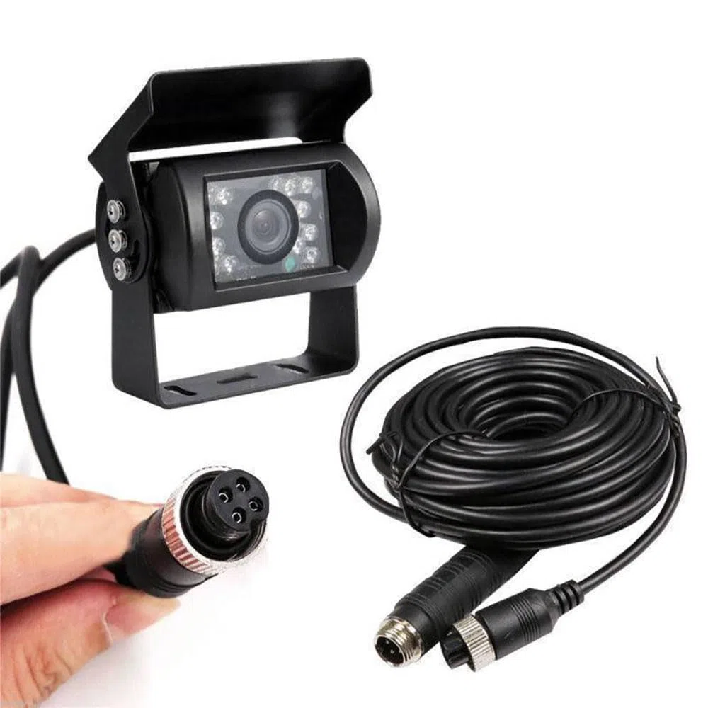 Telecamera Posteriore Camecho 4 pin 18 IR per visione notturna impermeabile Auto Fotografica+ 10 m cavo per Bus/camion/rimorchi/Caravan/camper Retromarcia Fotocamera 12V-24V