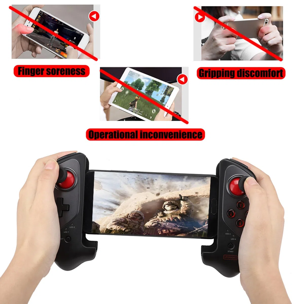 ANGGREK Controller di Gioco, Joystick Wireless Bluetooth Gamepad con Design Telescopico Fino a 280mm Impugnatura Comfortevole Supporto Android IOS Gioco Diretto