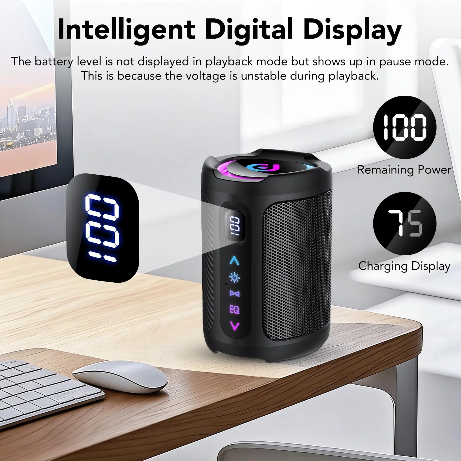Cassa Bluetooth Portatili senza fili con luce LED, Display Digitale Intelligente+Smart EQ, Altoparlante Bluetooth Bassi Potente, Bluetooth 5.4, Speaker da Esterno per Viaggi, Sport, Feste, Ciclismo