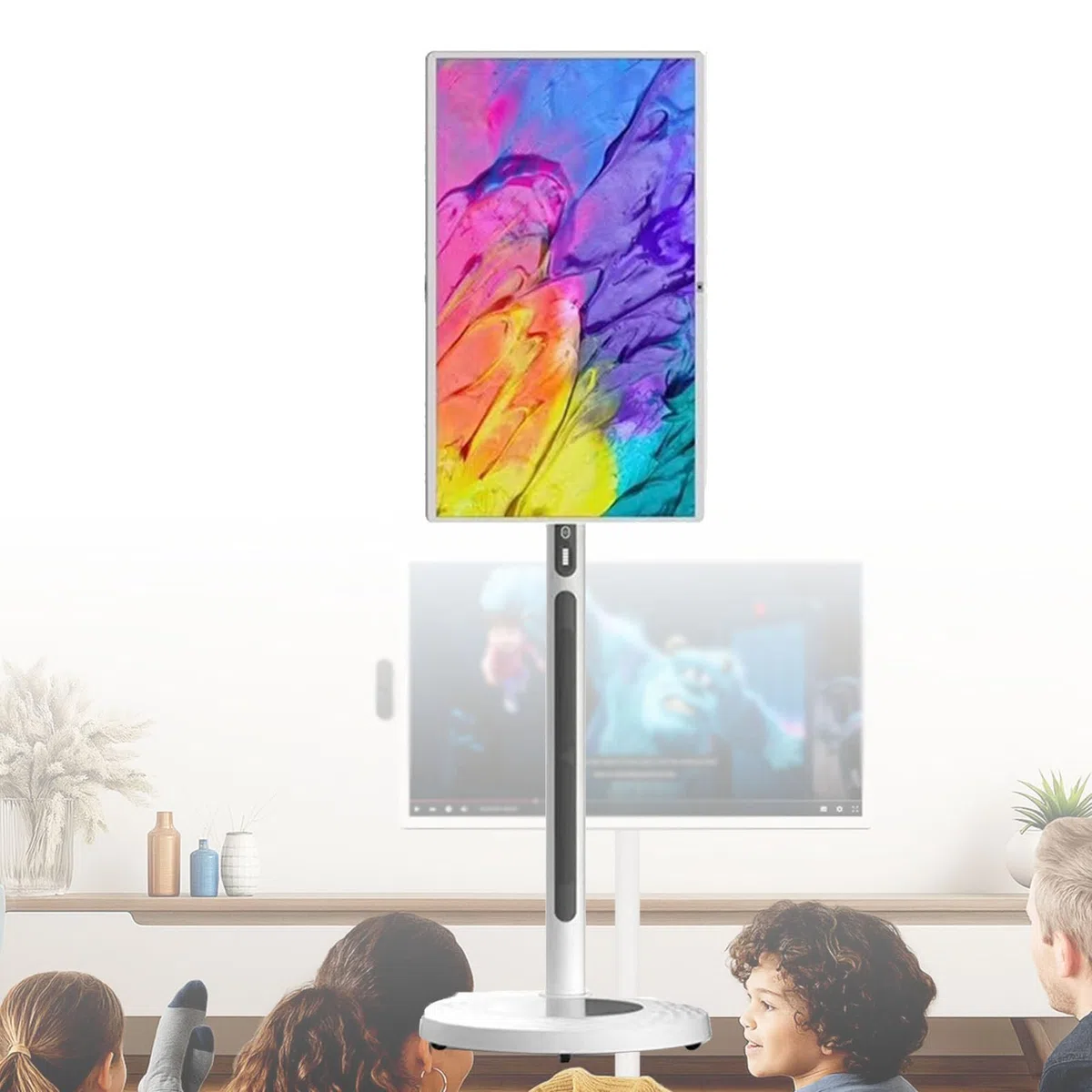 Monitor TV Portatile 1080p con Touch Screen, Smart TV su Ruote 8 GB + 128 GB, Supporta Google Store, Rotazione Completa, condivisione di più proiezioni 32Inch