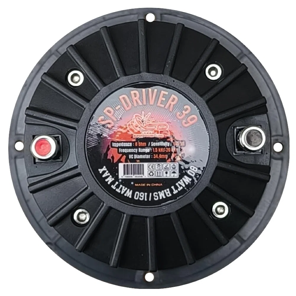 KIT SET PER SP AUDIO SP DRIVER 39, 1 driver a compressione con tromba da 12,7 cm di diametro, da 80 watt rms 160 watt max, 8 ohm, 105 db spl, bobina da 1,35", 1 pezzo + condensatore omaggio
