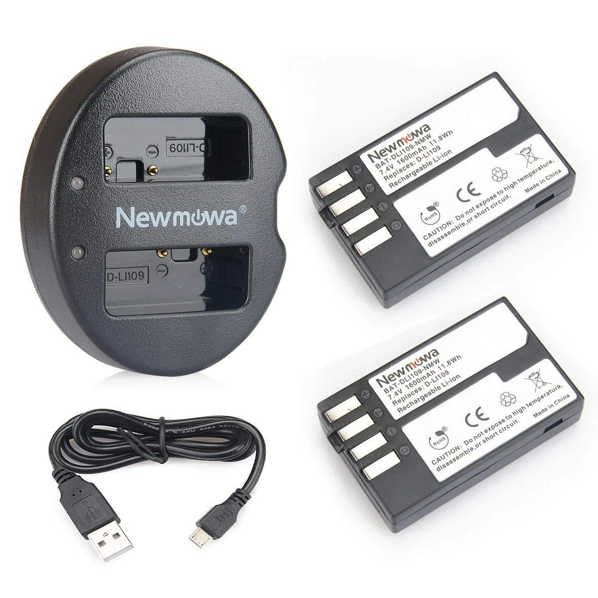 Newmowa D-LI109 Batteria (confezione da 2) e Doppio Caricatore USB per Pentax D-Li109 Pentax K-R KP K-30 K-50 K-500 K-S1 K-S2