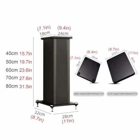 Coppia di supporti universali per altoparlanti per audio surround regolabili per libreria audio per home theater, robusta base centrale riempita di sabbia, finitura in noce, altezza 59,9 cm