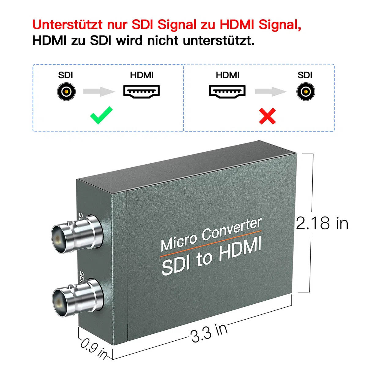 Convertitore da SDI a HDMI, da SDI a HDMI con SDI Loop Out, 1080p HD / 3G / SD-SDI a HDTV Video Audio Convertitore Adattatore BNC a HDTV per Fotocamera Monitor Proiettore