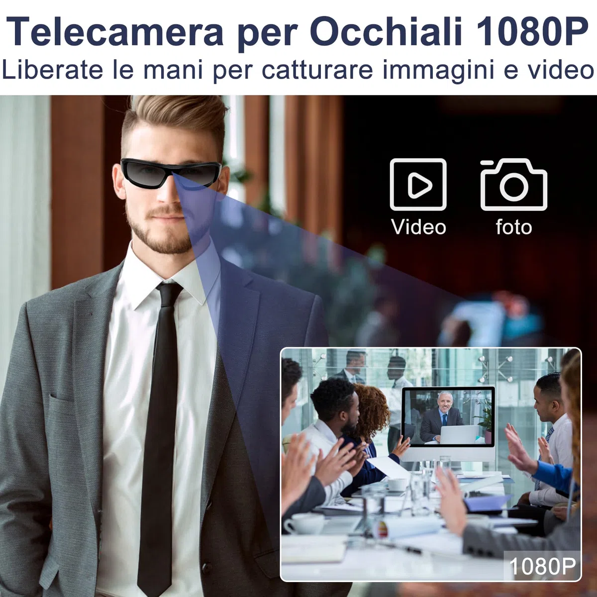 Occhiali da Sole con Telecamera Nascosta, Videocamera Sportiva HD 1080P | Mini Telecamera Spia nascosta, Videocamera da Occhiali per Ciclismo/Escursionismo, Registrazione in Loop
