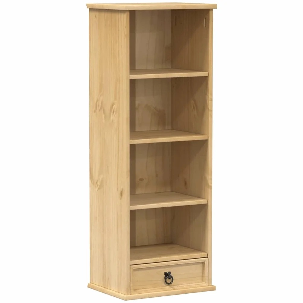 Gecheer Mobile Porta CD, Scomparti Aperti e Cassetti per Organizzazione Dischi, 40x30x110 cm, in Legno Massello di Pino con Finitura Cerata Ambra, Mobile Multifunzionale per Soggiorno Ufficio Studio