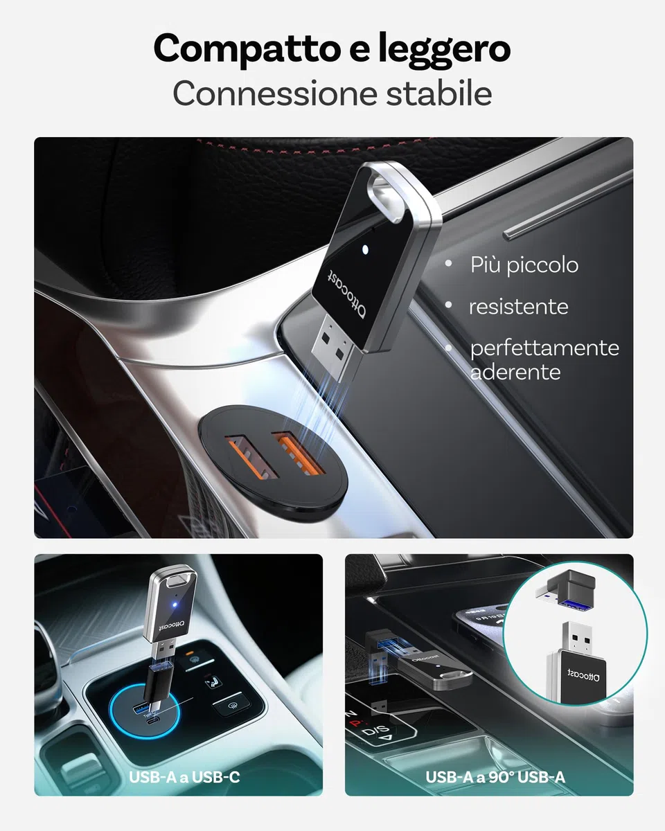 OTTOCAST Edizione 2026 Adattatore wireless per CarPlay & Android Auto, convertitore 2 in 1 da cablato a wireless, Plug & Play, riconnessione automatica, configurazione facile, ultra compatto