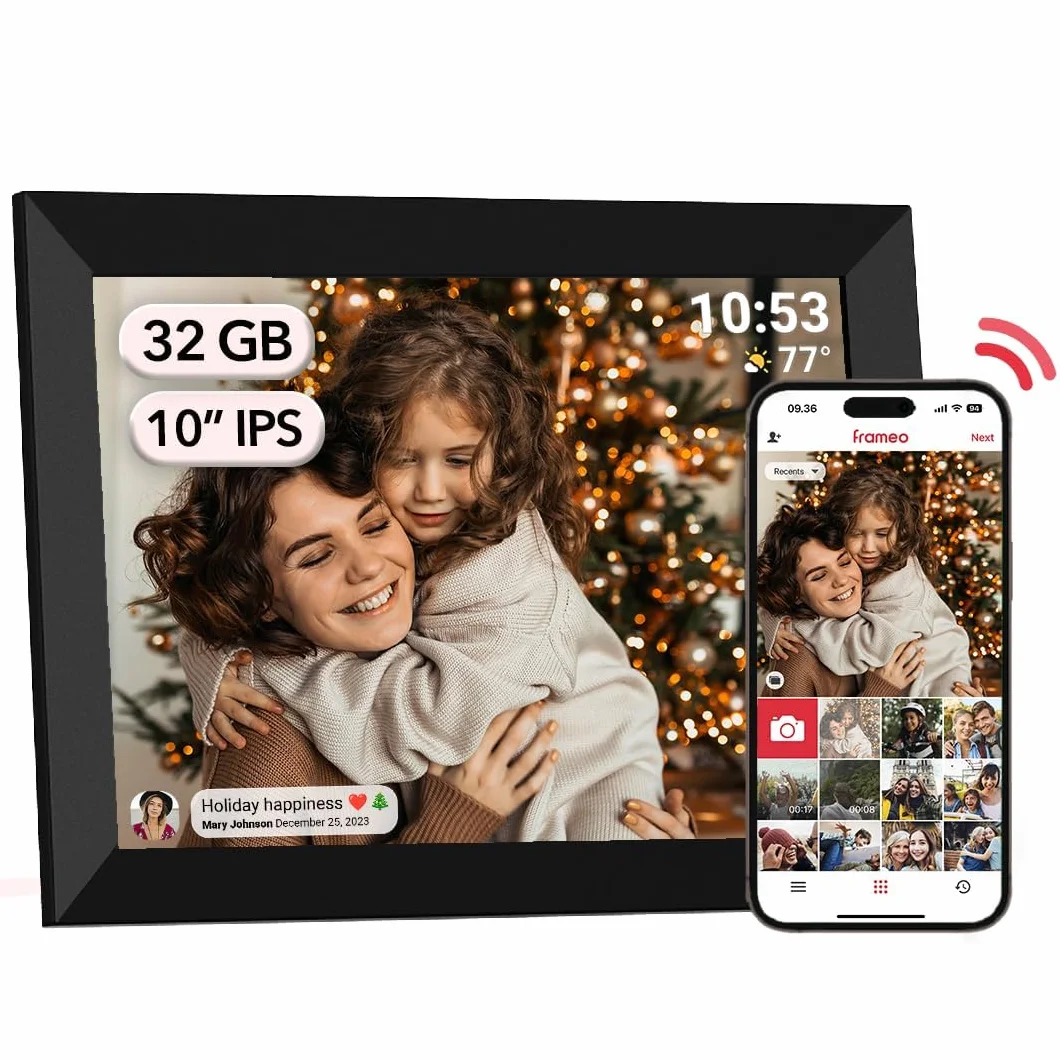 Cornice Digitale Frameo WiFi 32 GB 10,1 Pollici Cornice Digitale Foto 1280 x 800 IPS Touch Screen LCD Cornice Per Foto Con Rotazione Automatica Momenti Istantaneamente Condivisi Tramite l'app Frameo