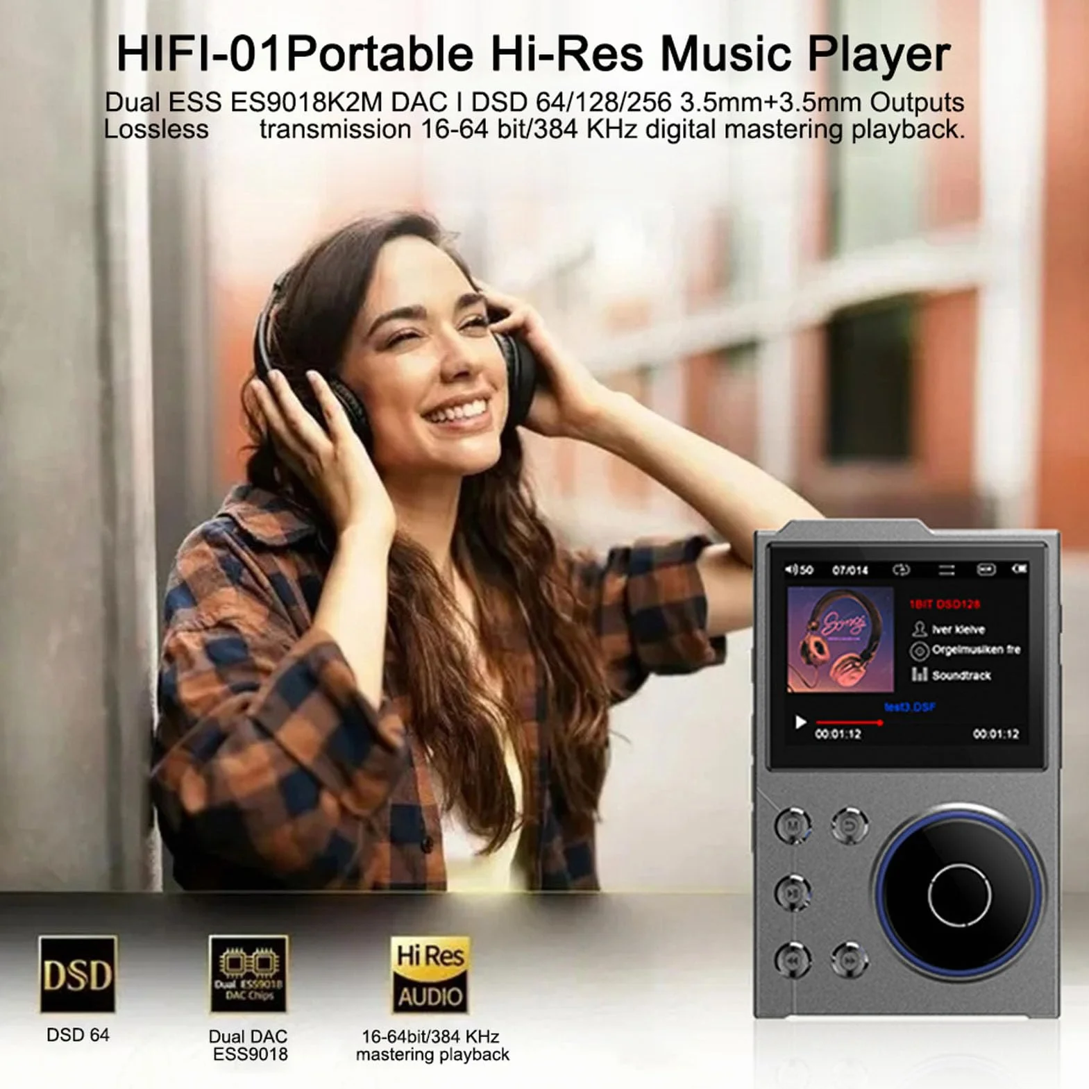 Lettore Musicale Digitale Portatile Bluetooth 5.3 Suono Lossless Ad Alta Risoluzione per L'ascolto in Movimento Lega di Zinco 2,4 Pollici