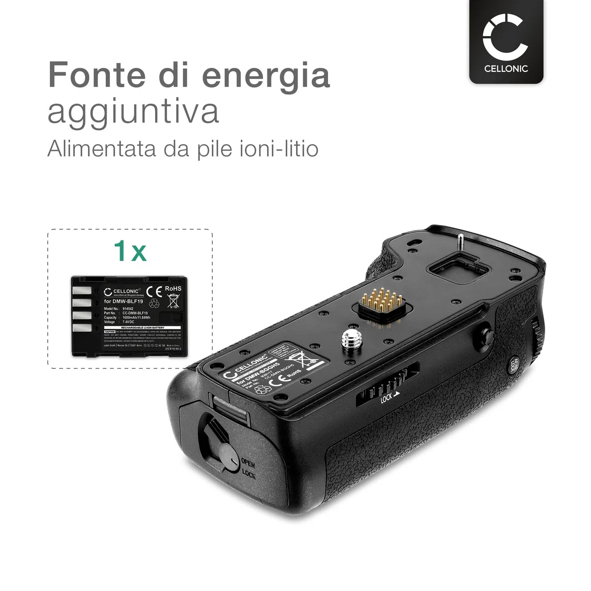 CELLONIC Impugnatura DMW-BGGH5 Compatibile con Panasonic Lumix DC-GH5 II/Lumix GH5 Battery Grip per Fotocamera Fotografia Verticale Multifunzione portabatterie DMW-BLF19
