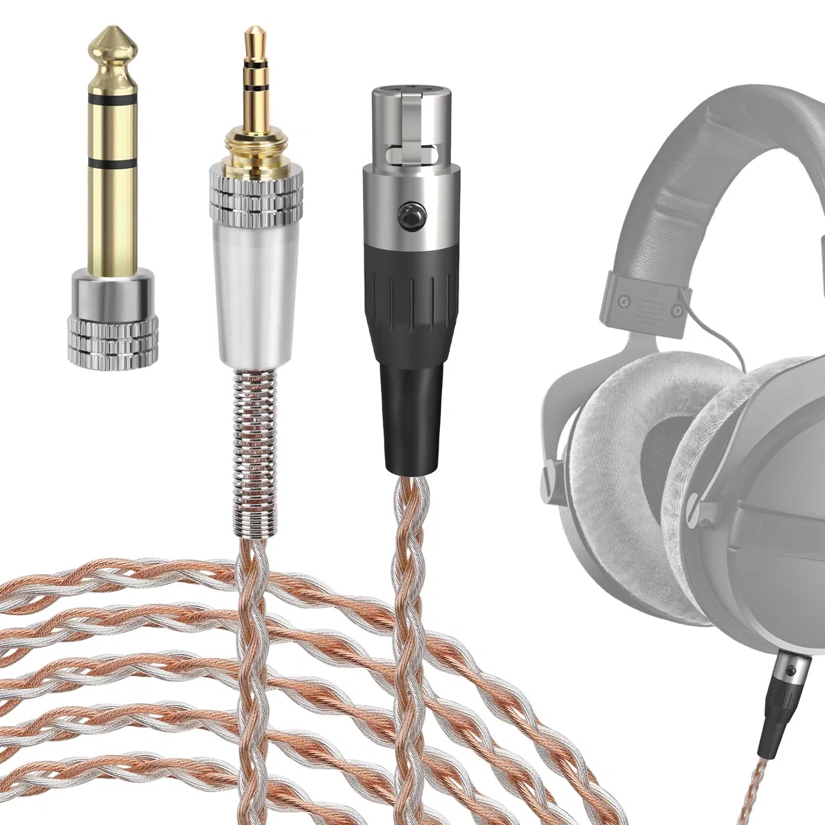 GEEKRIA Cavo audio di ricambio upgrade placcato argento Apollo compatibile con Beyerdynamic DT 900 PRO X, DT 770 PRO X, 6,35 mm/3,5 mm – cavo per cuffie per amplificatore da desktop (10 ft / 3 m)
