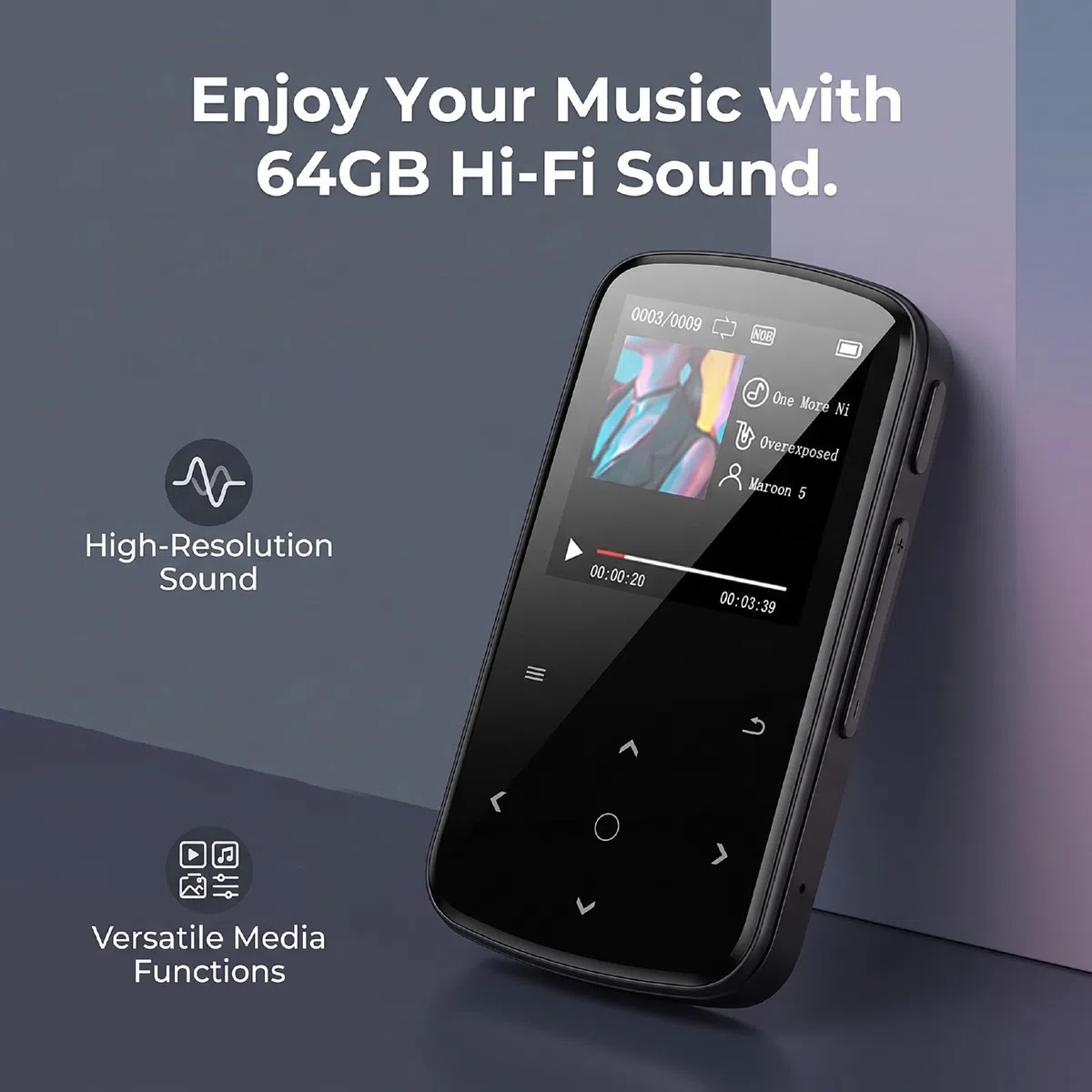 Goshyda Lettore MP3 da 64 GB, Lettore Musicale Portatile HiFi Bluetooth | Schermo da 1,54 Pollici, Supporto per la Lettura di Libri Elettronici, con Auricolari Cablati, per Esercizi di Viaggio