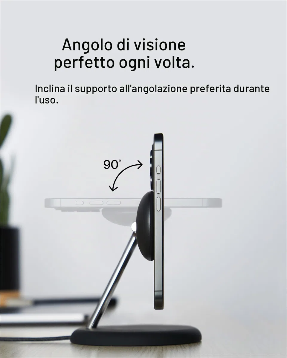 Belkin BoostCharge - Supporto di ricarica wireless 3 in 1 con Qi2 15W, caricatore rapido compatibile con MagSafe per iPhone 17, Air, 16, 15, 14, 13, 12, PixelSnap, AirPods, Apple Watch (alimentatore