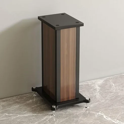 Coppia di supporti universali per altoparlanti per audio surround regolabili per libreria audio per home theater, robusta base centrale riempita di sabbia, finitura in noce, altezza 59,9 cm