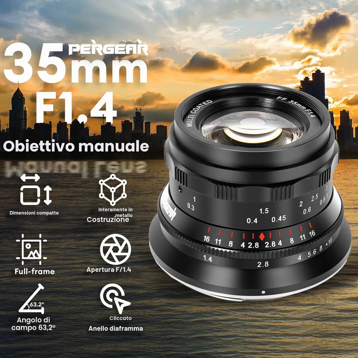 PERGEAR 35mm F1.4 obiettivo full frame con messa a fuoco manuale, compatibile con fotocamere mirrorless full frame con attacco L T TL TL2 CL, DC-S5 DC-S1H DC-S1R DC-S1 DC-BS1H e fp fp-L