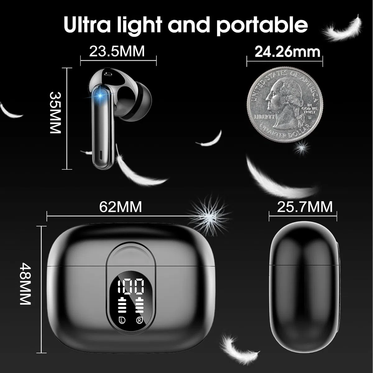 2026 Cuffie Bluetooth 5.4, Auricolari Bluetooth Stereo HiFi Con 4 ENC Microfoni Anti-Rumore, Impermeabili IP7 Cuffie Senza Fili, Durata 50 Ore Cuffiette In Ear, LED-Display, Cuffiette Touch Control