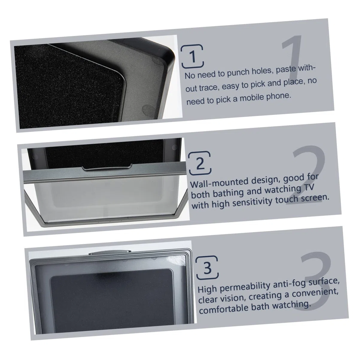 Artibetter Supporto da Muro per Telefono e Tablet in ABS e PET, Installazione senza Fori per Doccia e Bagno, Rotazione Facile e Resistente all'Acqua