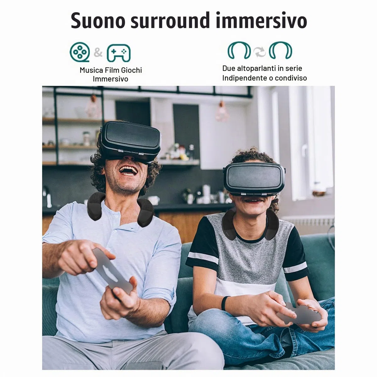 GOWENIC Altoparlante con Archetto da Collo, BT 5.3, Chiamate Chiare, Audio Stereo Surround 3D, Design Ergonomico, Portatile Senza Fili per Casa