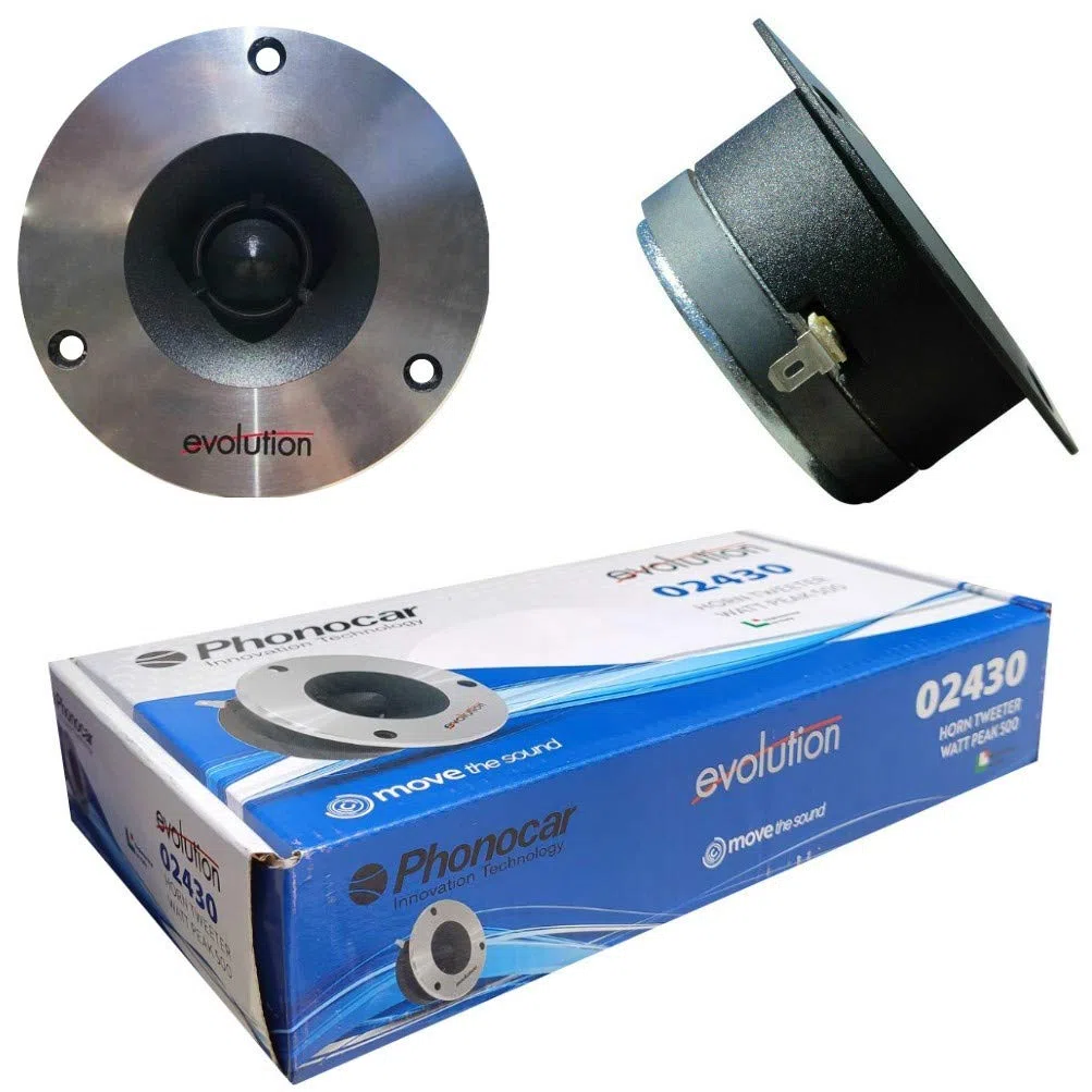 2 PHONOCAR 02430 tweeter 4" 10,00 cm 100 mm diametro 250 watt rms 500 watt max sensibilità 93 db impedenza 4 ohm portiere sportelli auto, a coppia