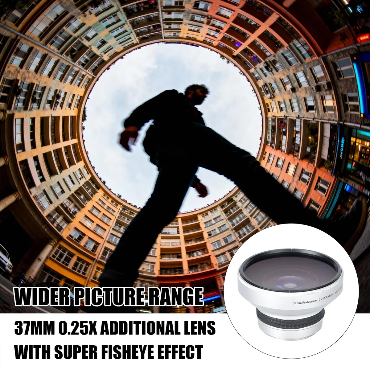 Argento Forte applicabilità 37mm 0.25X Super Fisheye Lente aggiuntiva per obiettivi per fotocamera calibro 37mm Obiettivo fotografico per fotocamera, è per obiettivo per