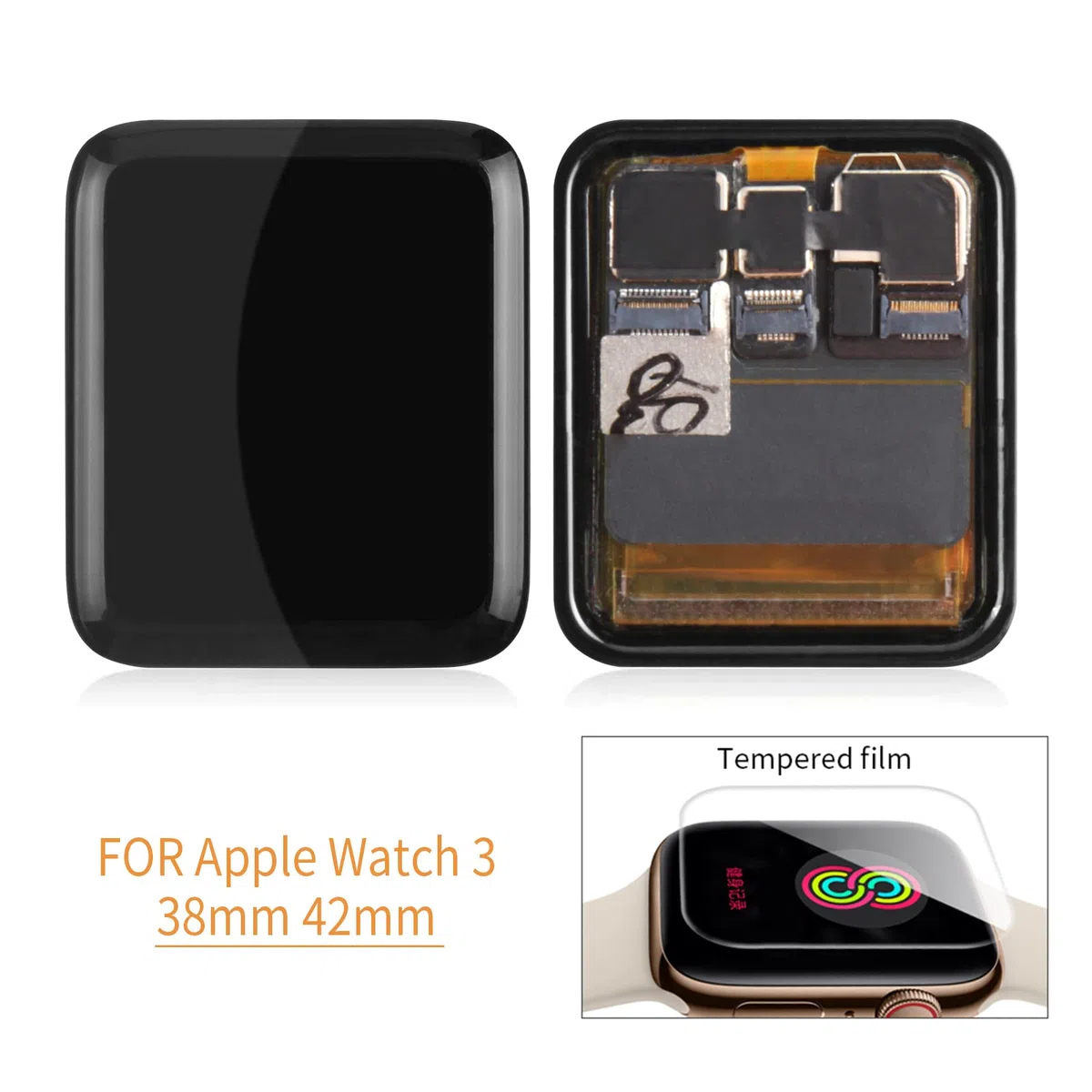 Schermo di ricambio per Apple Watch Series 3 (G-PS) S3 38 mm/42 mm, display LCD touch digitizer per Apple Watch3 Matrix, kit di riparazione con pellicola protettiva + strumenti (G-PS)