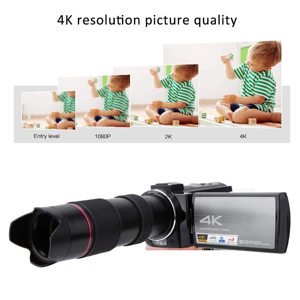 JUMZ Videocamera Vlogging, videocamera Mini DV con riconoscimento facciale per per Regali di Compleanno per Le Vacanze per Adolescenti, Bambini, Principianti(Occhiali Standard + teleobiettivo)