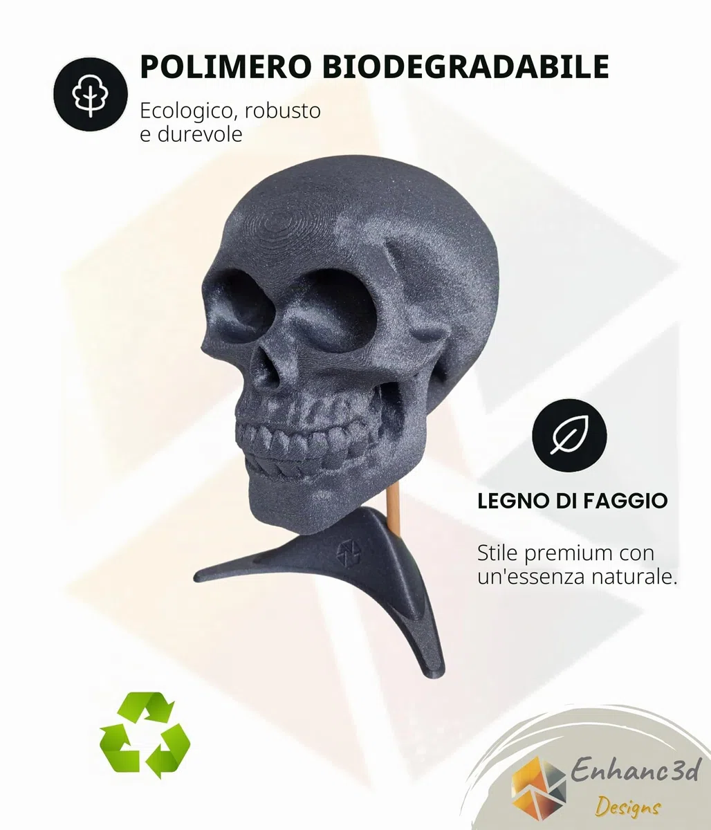 Supporto per Cuffie a Forma di Teschio, Cuffie gioco, Vassoio per Cuffie, Accessori da Gioco, Prodotto in Europa