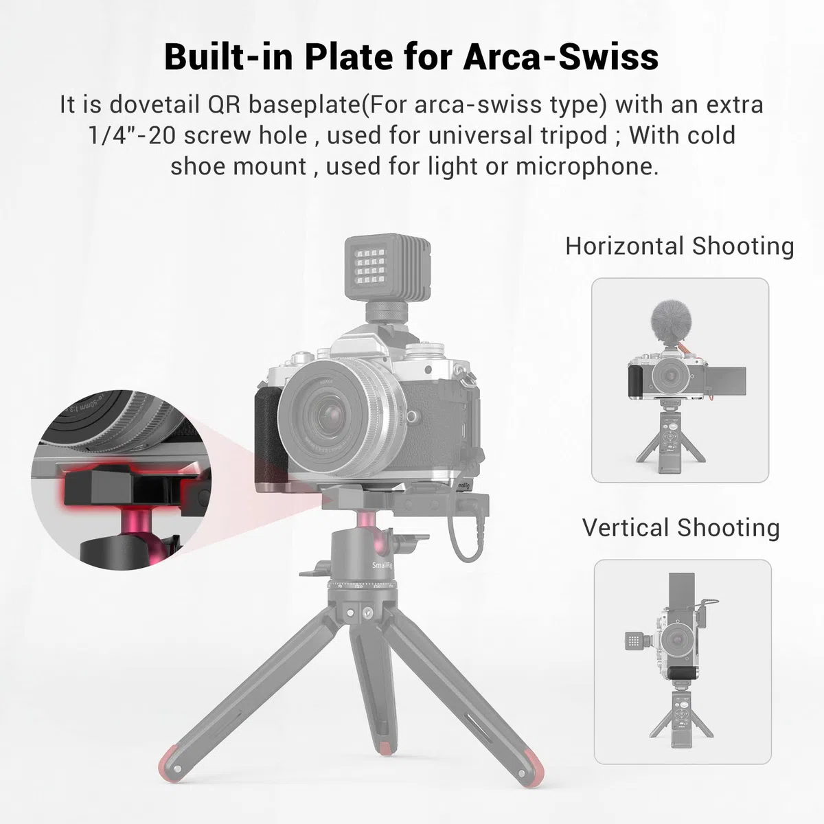 SMALLRIG Z fc L Bracket Impugnatura Z fc, Impugnatura a Forma di L per Nikon Z fc con Piastra a Sgancio Rapido Integrata per Arca Standard - 3480