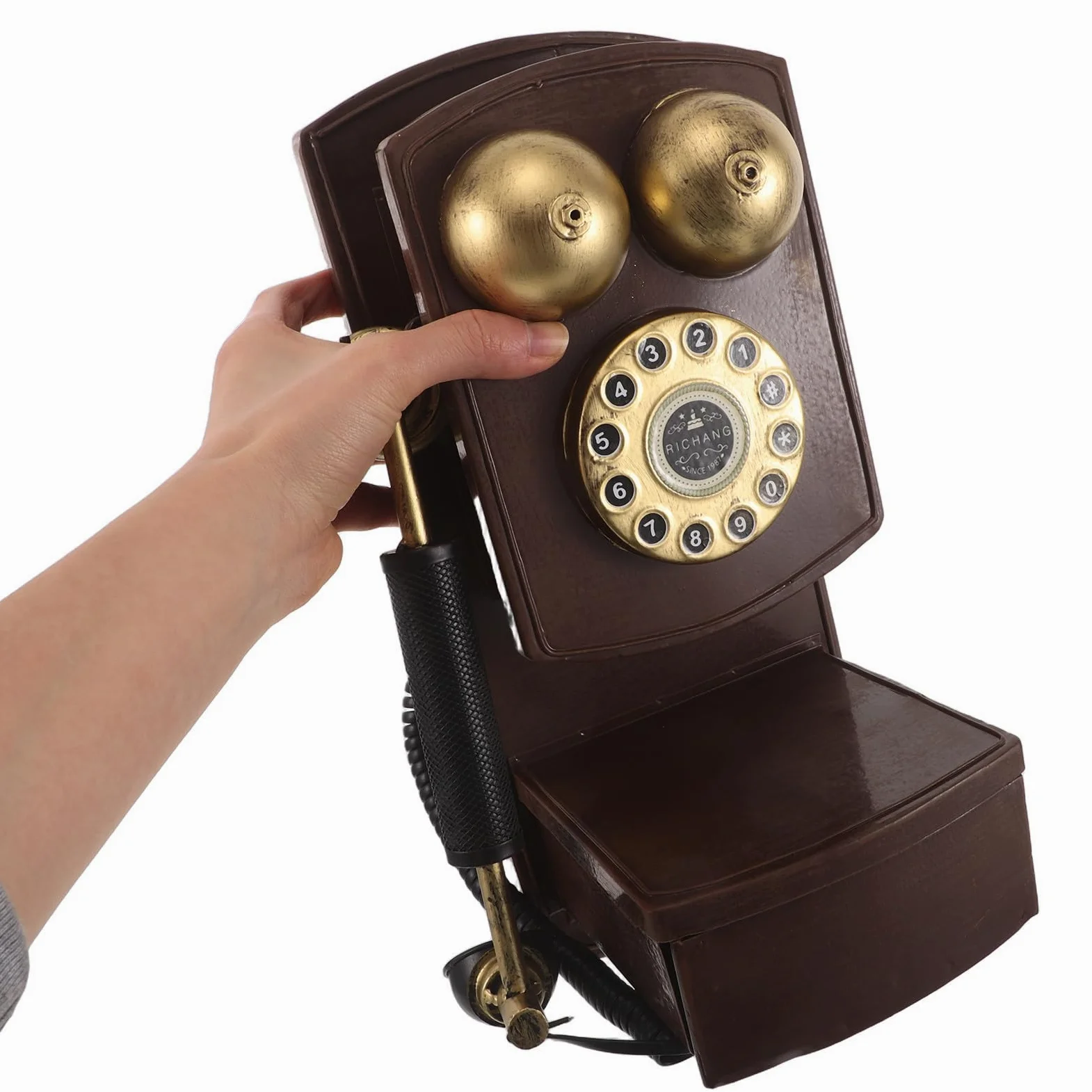 ABOOFAN Telefono Fisso Vintage da Parete in Ferro Design retrò, Riproduzione Telefonica Antica Salvaspazio e Installazione Semplice per Casa e Feste a Tema