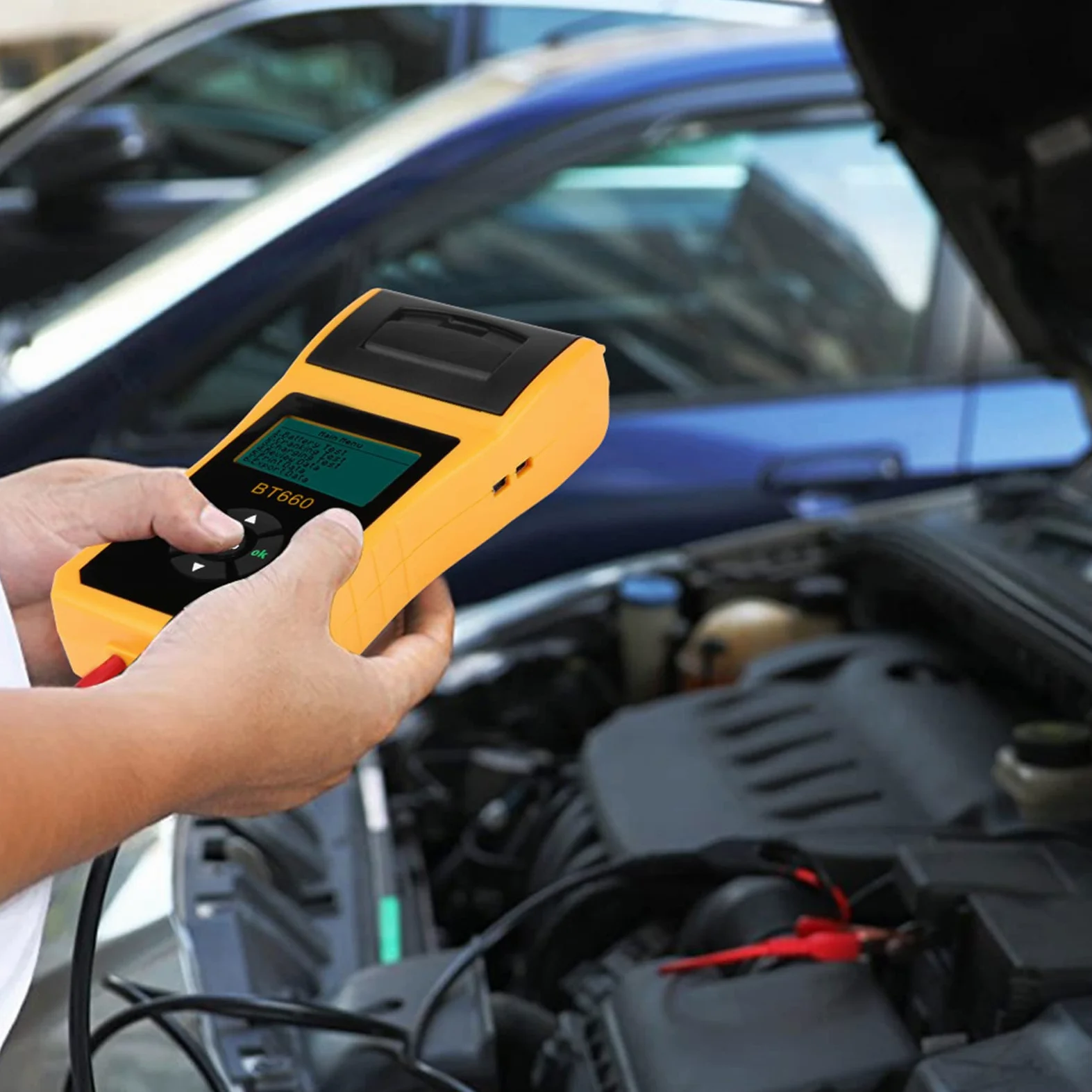 Cryfokt Tester Batteria Auto 12V, Analizzatore Batteria Digitale Auto con Stampante Integrata per Batterie Al Gel AGM Normali, Supporto Multilingue, capacità di Carico 100-3000 CCA