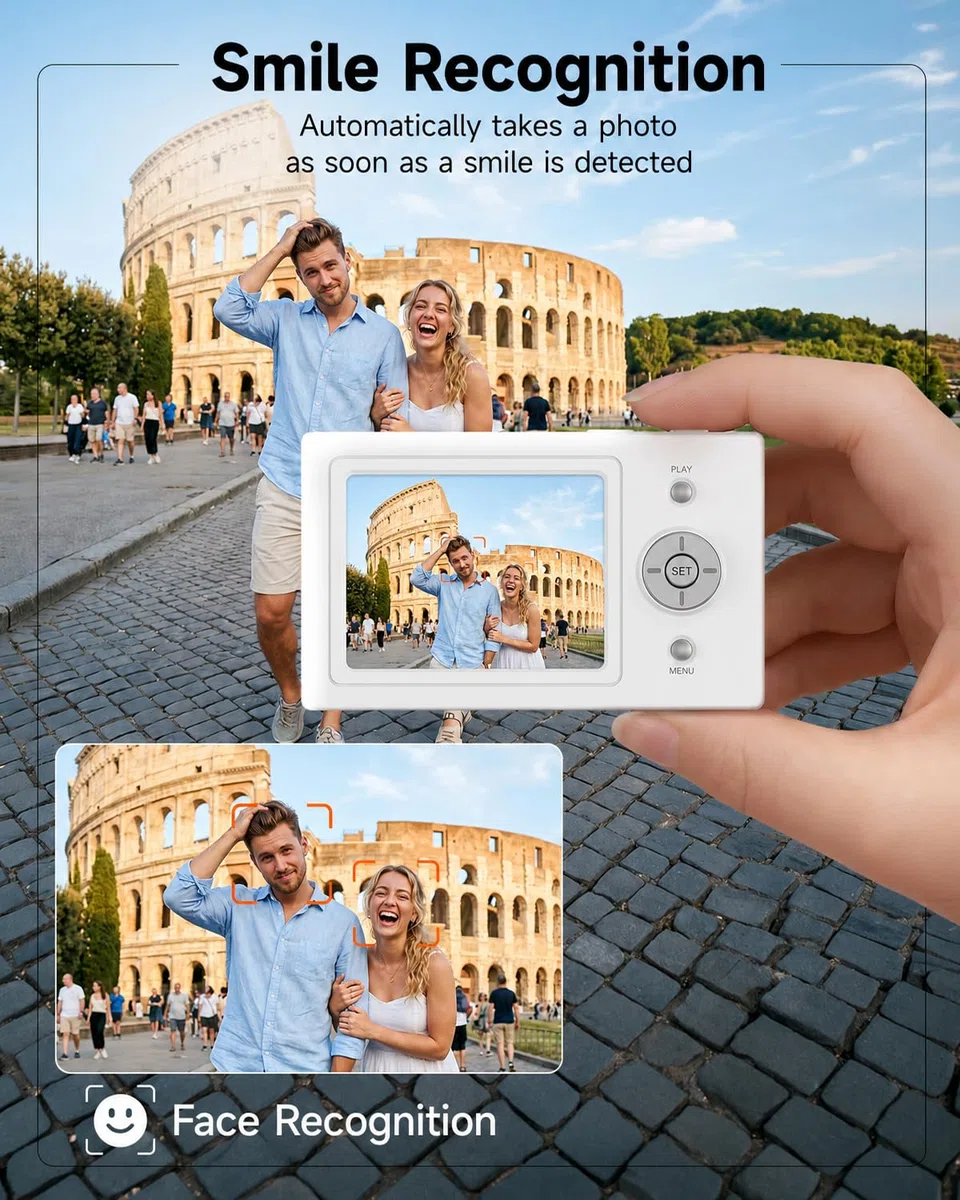 Fotocamera Digitale Rollei Compactline Slim Silver 80MP 4K Macchina Fotografica con Cattura Sorriso Ultrasottile Camera Compatta e Portatile per Principianti, Fotocamera-Digitale-Macchina-Fotografica
