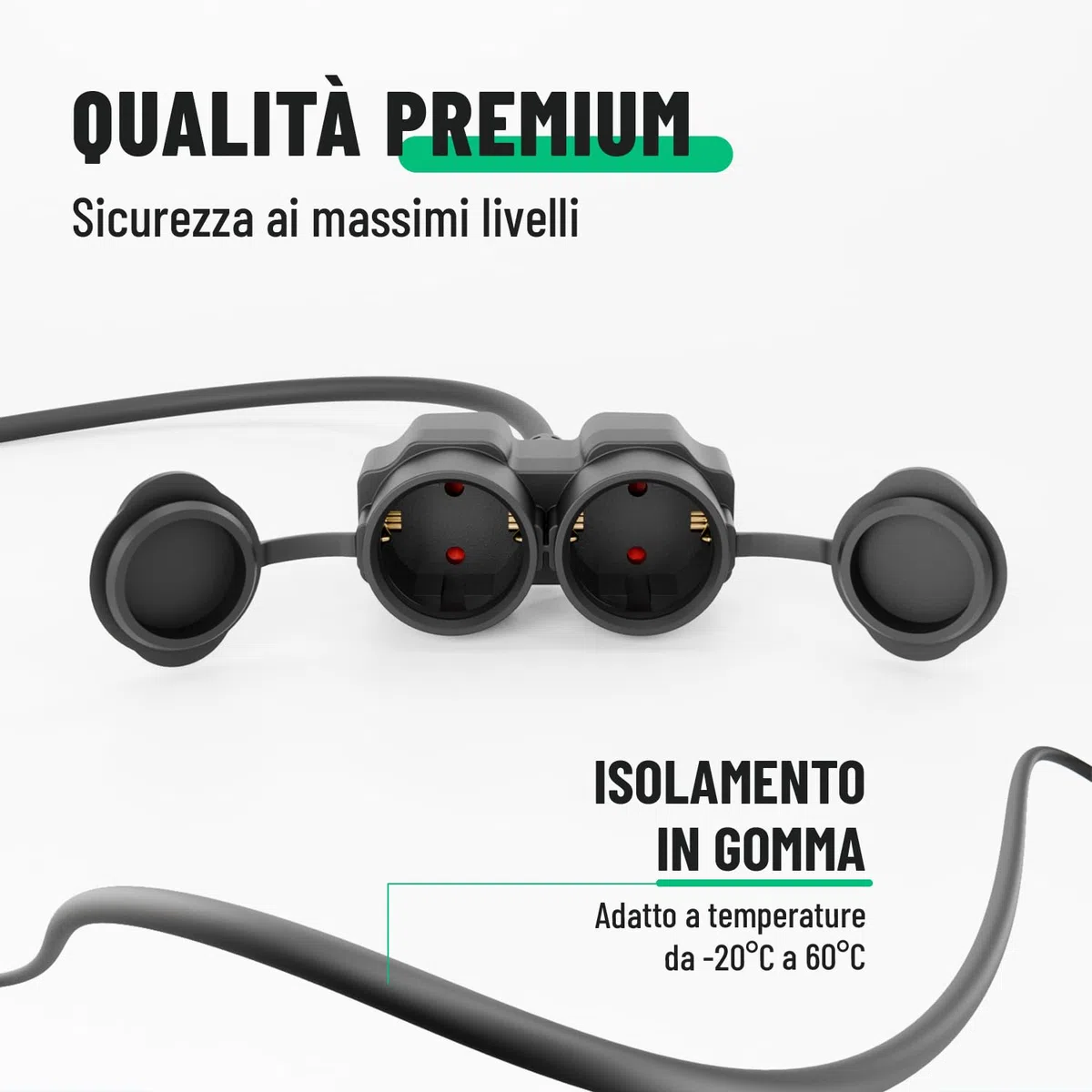greate Prolunga elettrica da 20 metri con 2 prese - Spina elettrica impermeabile IP44 per estern - Presa shuko 3500W - Prolunghe elettriche, cavo prolunga elettrica, prolunga 16A