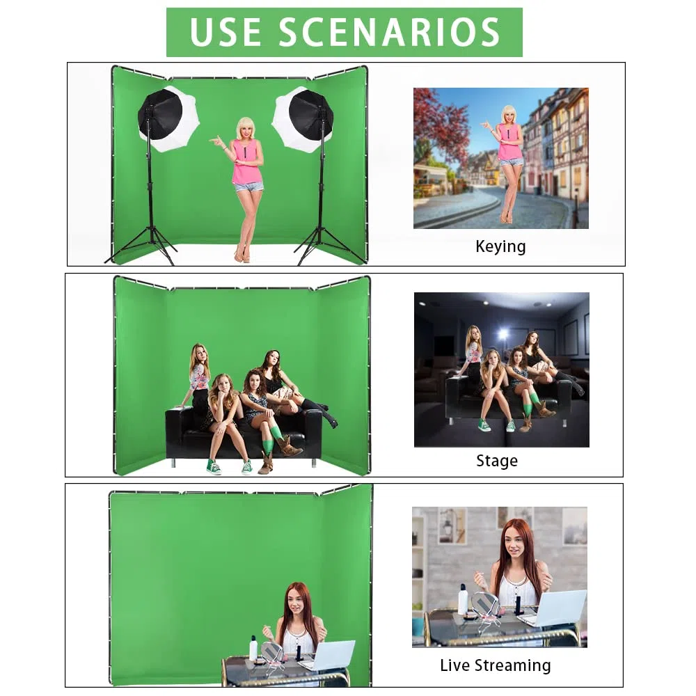 2,4 m x 4 m Portable Large Chromakey Green Screen Sfondo con supporto per fotografia sfondo sistema di supporto per studio fotografico riprese video, live streaming, feste, keying,
