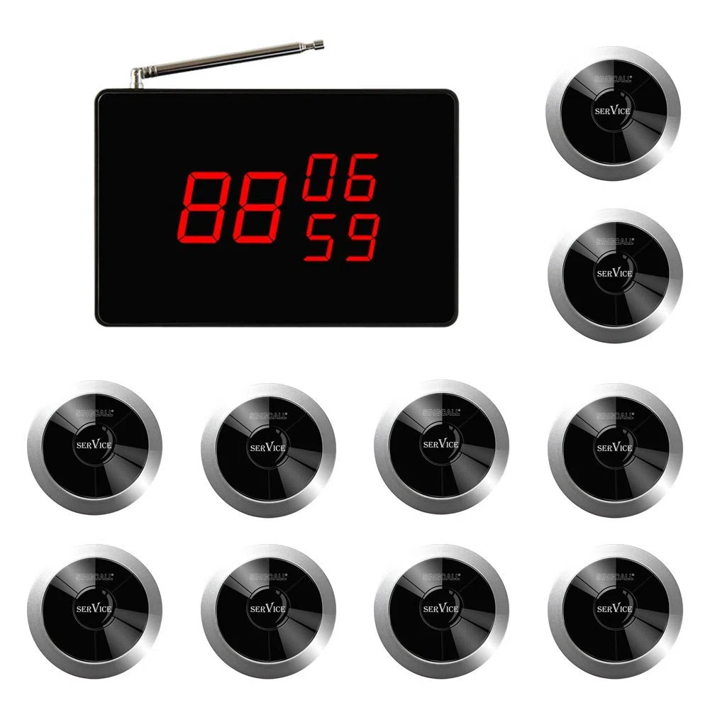 SINGCALL Sistema di chiamata wireless per ristoranti | kit completo con 1 ricevitore principale e 10 cercapersone (APE310)– ideale per servizio al tavolo, cucina e gestione ordini