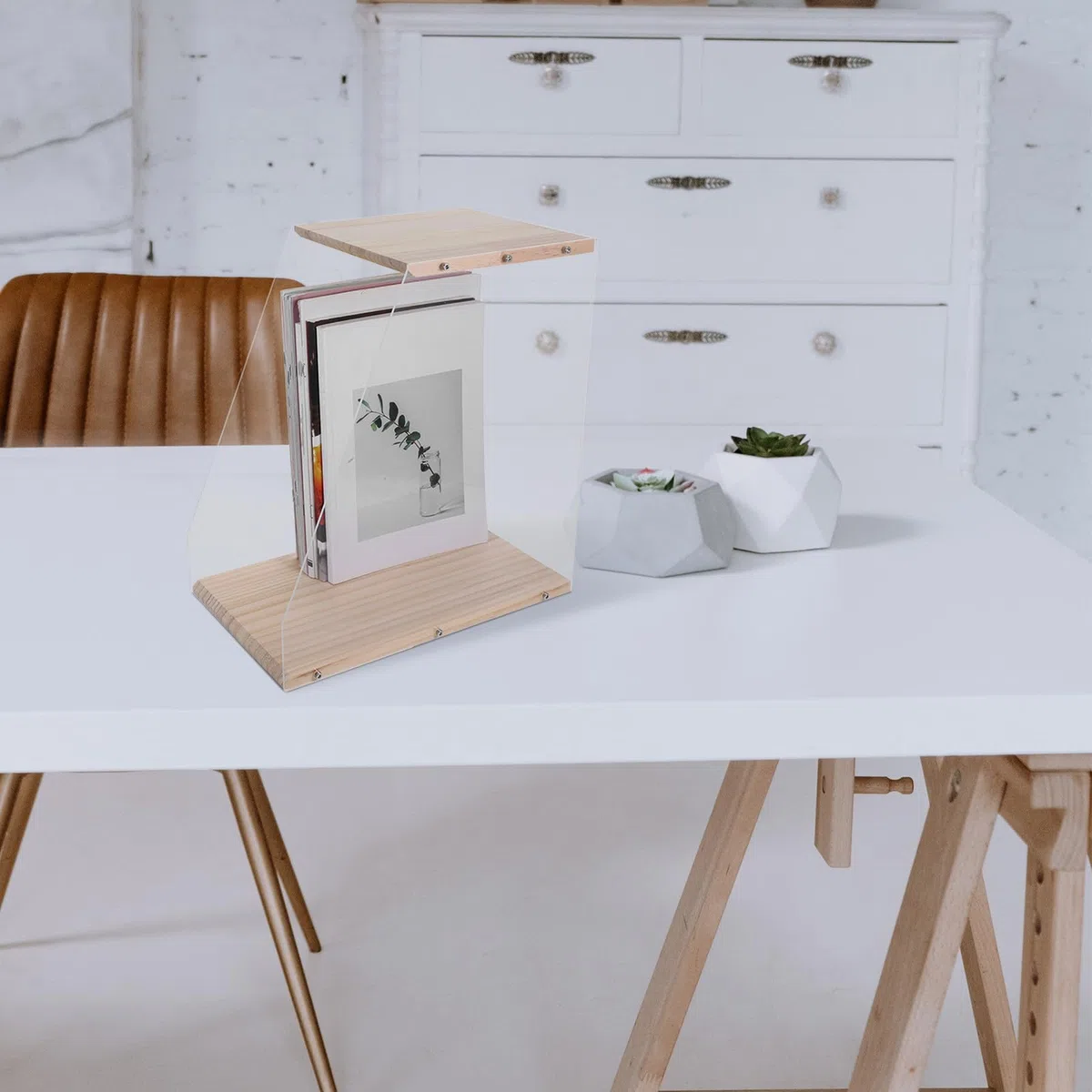 PRETYZOOM Porta Dischi Vinile Supporto Compatto in Legno e Acrilico Trasparente Design Moderno Salvaspazio per CD e Cassette per Arredamento Desktop e Casa
