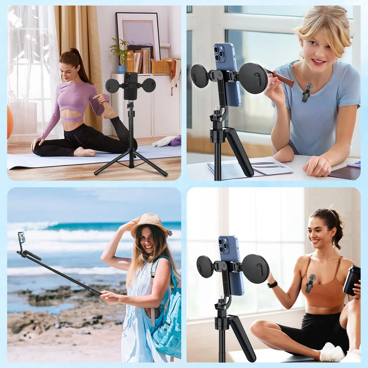Creator di Contenuti per YouTube - Kit di Vlogging per iPhone/Android, Treppiede di Seguimento Facciale Automatico da 178 cm per iPhone con Luci e Microfoni Wireless, Kit di Avvio per TikTok/YouTube