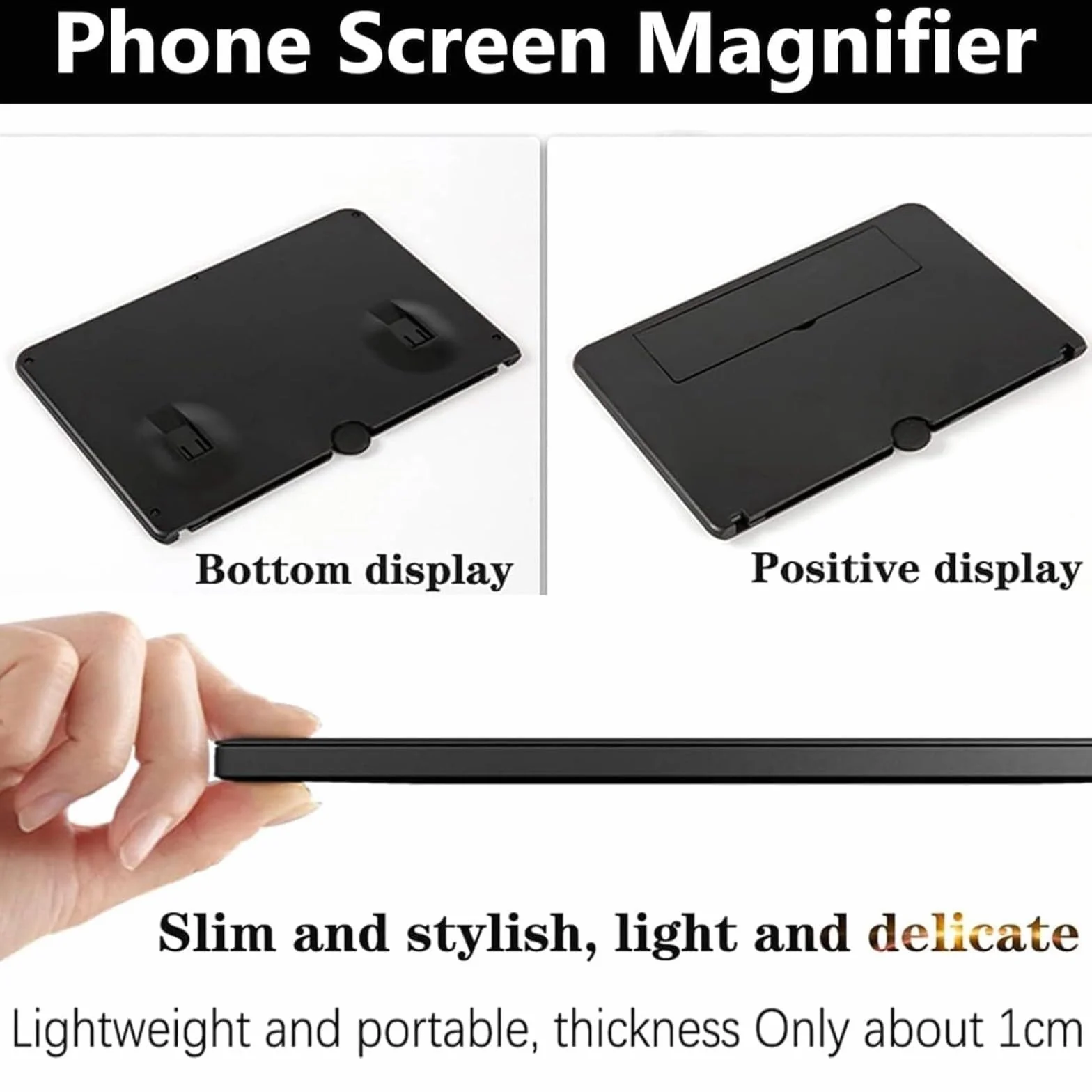 Lente ingrandimento smartphone, 16 pollici Amplificatore schermo cellulare 3D HD, pieghevole Ingranditore schermo per alle smartphone per la visione di video (Nero)