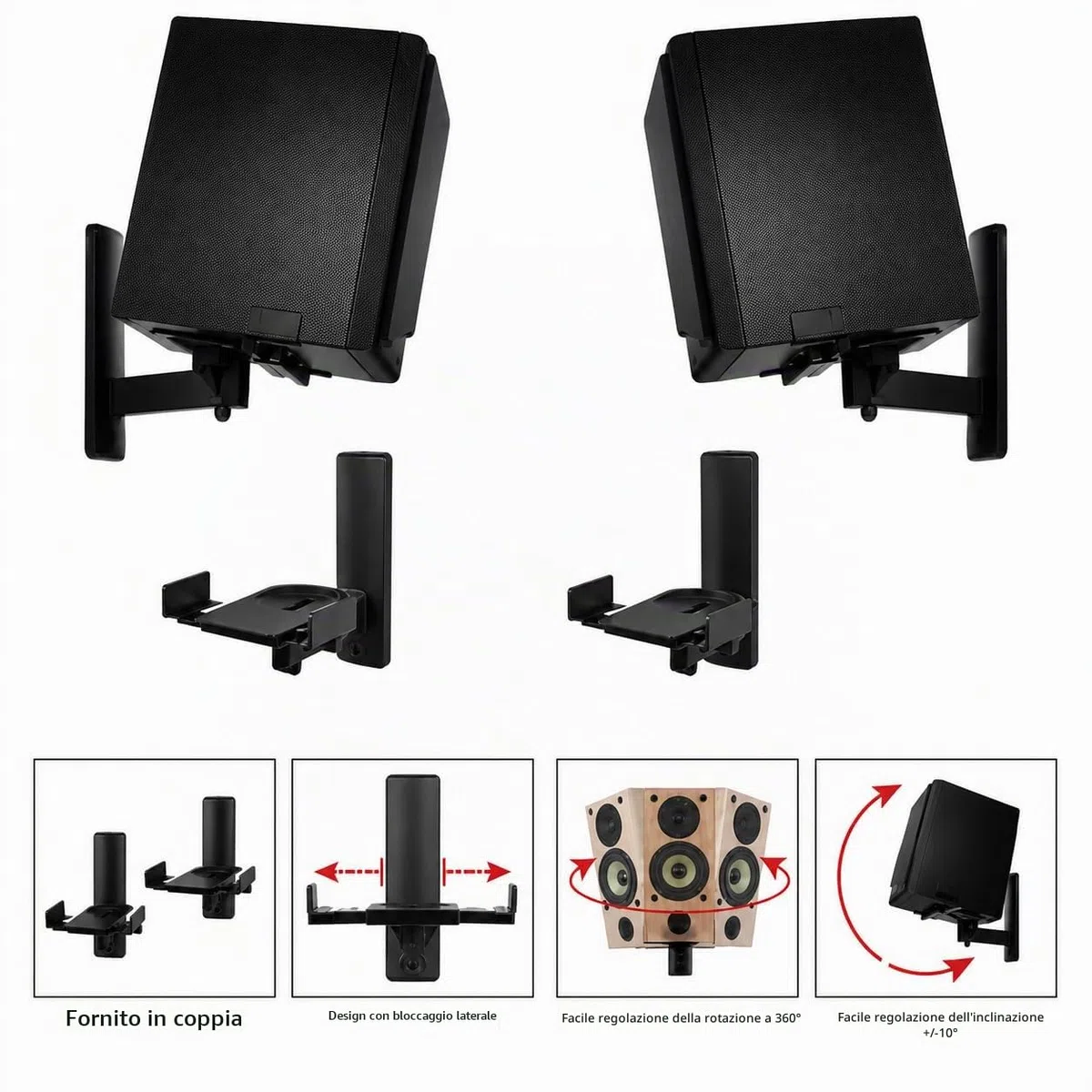 BT77 Black - Coppia di supporti da parete per altoparlante c/nero