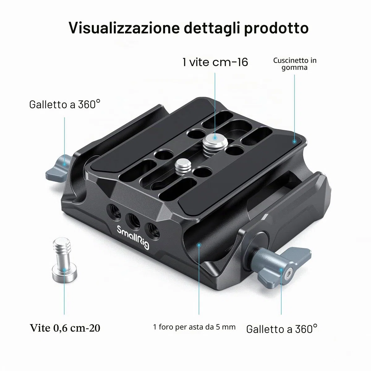 SMALLRIG Piastra di Base Universale LWS Piastradibase con Doppio Morsetto per Asta da 15 mm - 3357