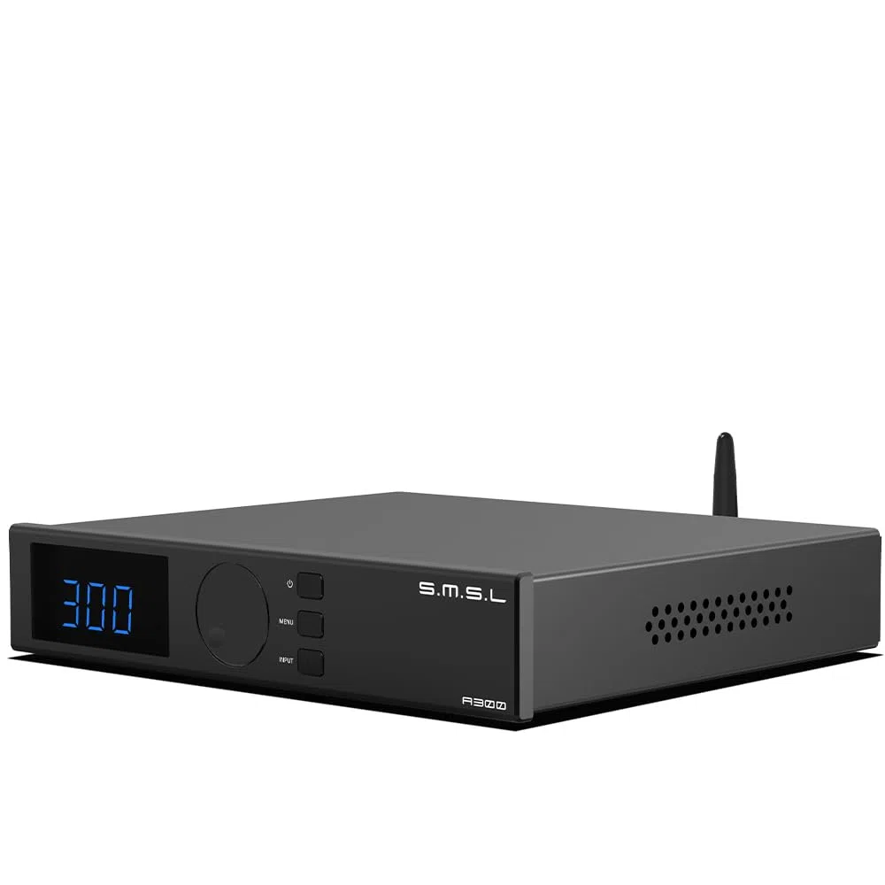 S.M.S.L A300 Amplificatore di potenza HiFi, Classe D Amp integrato SDB Effetti sonori Ricevitore audio ad alta risoluzione, RCA, Bluetooth 5.0, Ingresso USB, 165W x 2 THD+N 0,004% (con telecomando)